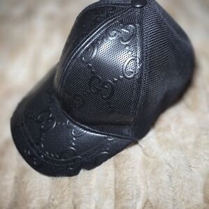 Gucci Black GG Guccissima Leather Mesh Cap | Made in Italy w/Box And Dustbag